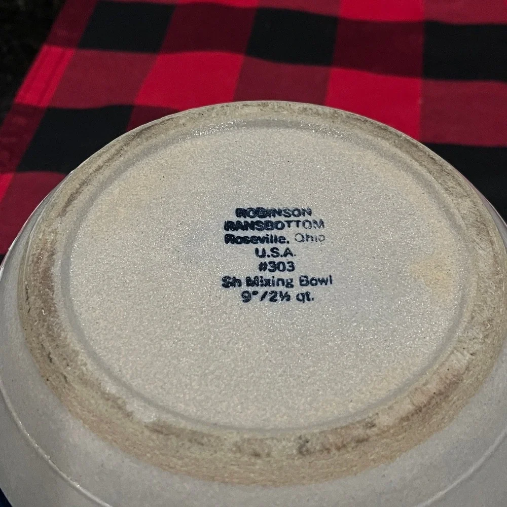 Robinson Ransbottom Stoneware Popcorn Bowl Blue Stripe #303 9